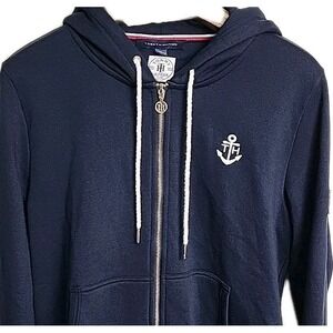 Tommy Hilfiger Women's XL Hooded Sweatshirt Jacket Anchor Logo Navy Blue Patch‎